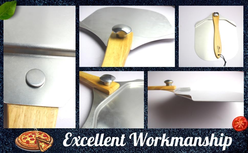 Pizza Peel 12 inch Aluminum Pizza Paddle with Foldable Wooden Handle (Only Pizza Peel)