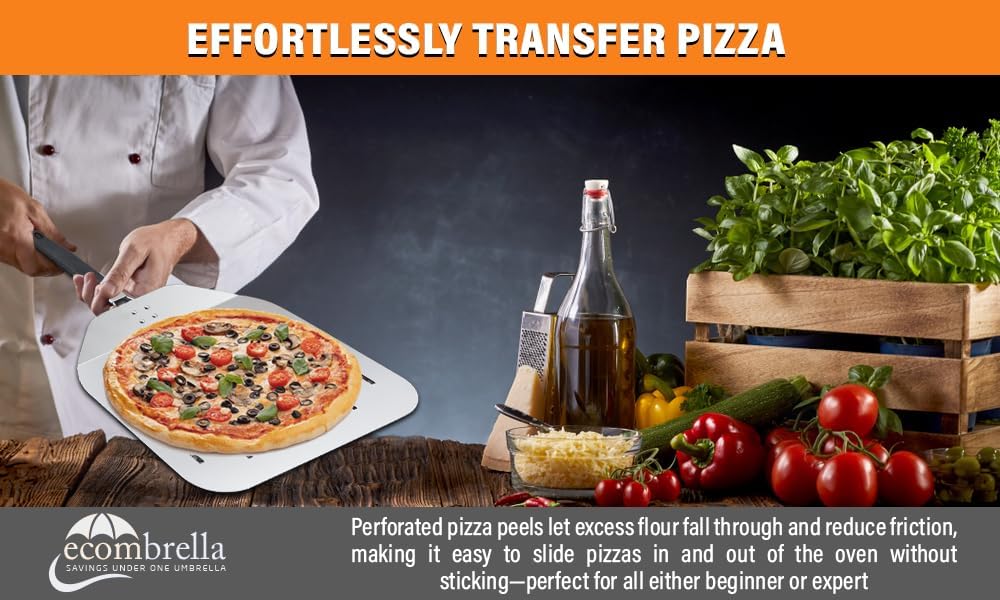 Perforated Pizza Peel 12 Inch with Foldable Handle – Stainless Steel Folding Pizza Peel with Anti-Fall Backstep – Non Stick Pizza Paddle for Effortless Transfer - Rust-Proof Perforated Peel