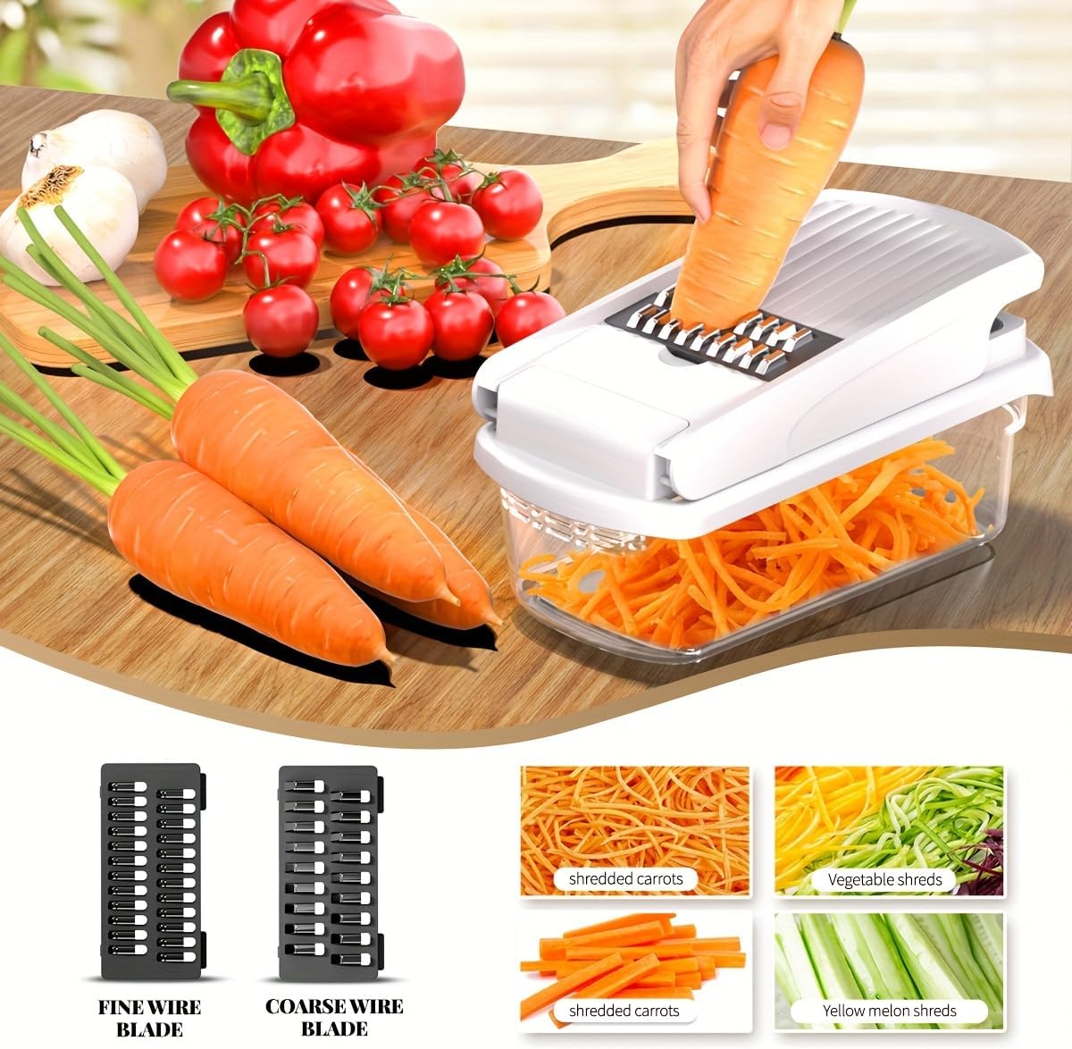 Vegetable Chopper Set of 15, Mandoline Slicer with Container – Mandoline Slicer for Kitchen with Razor Sharp Blades & Safety Lock - Veggie Chopper, Salad Chopper, Food Choppers & Dicers