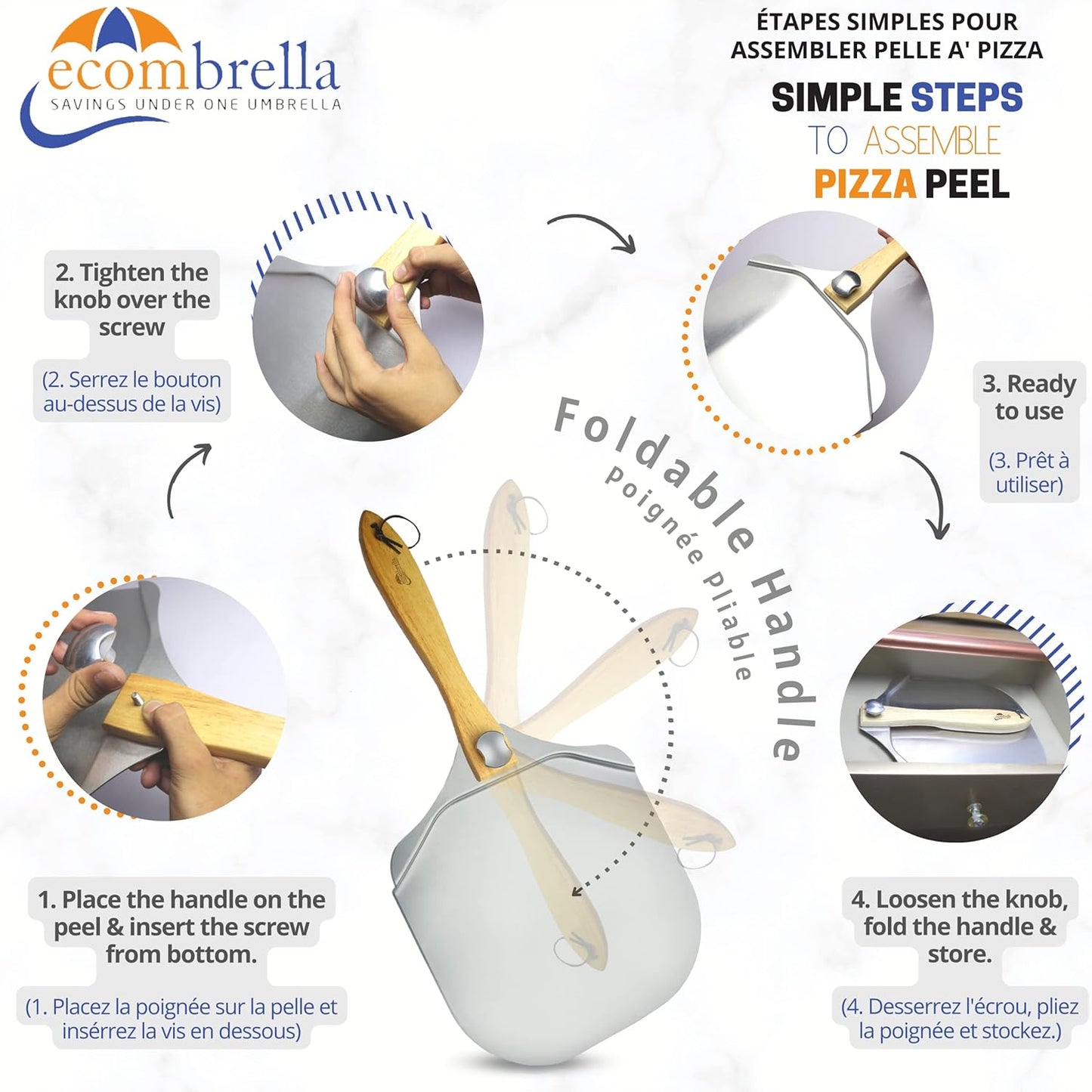 Pizza Peel 12 inch Aluminum with Foldable Wooden Handle | Pizza Rocker Cutter, Pizza Baking Mat | Pizza Peel with Accessories, Tools for Baking