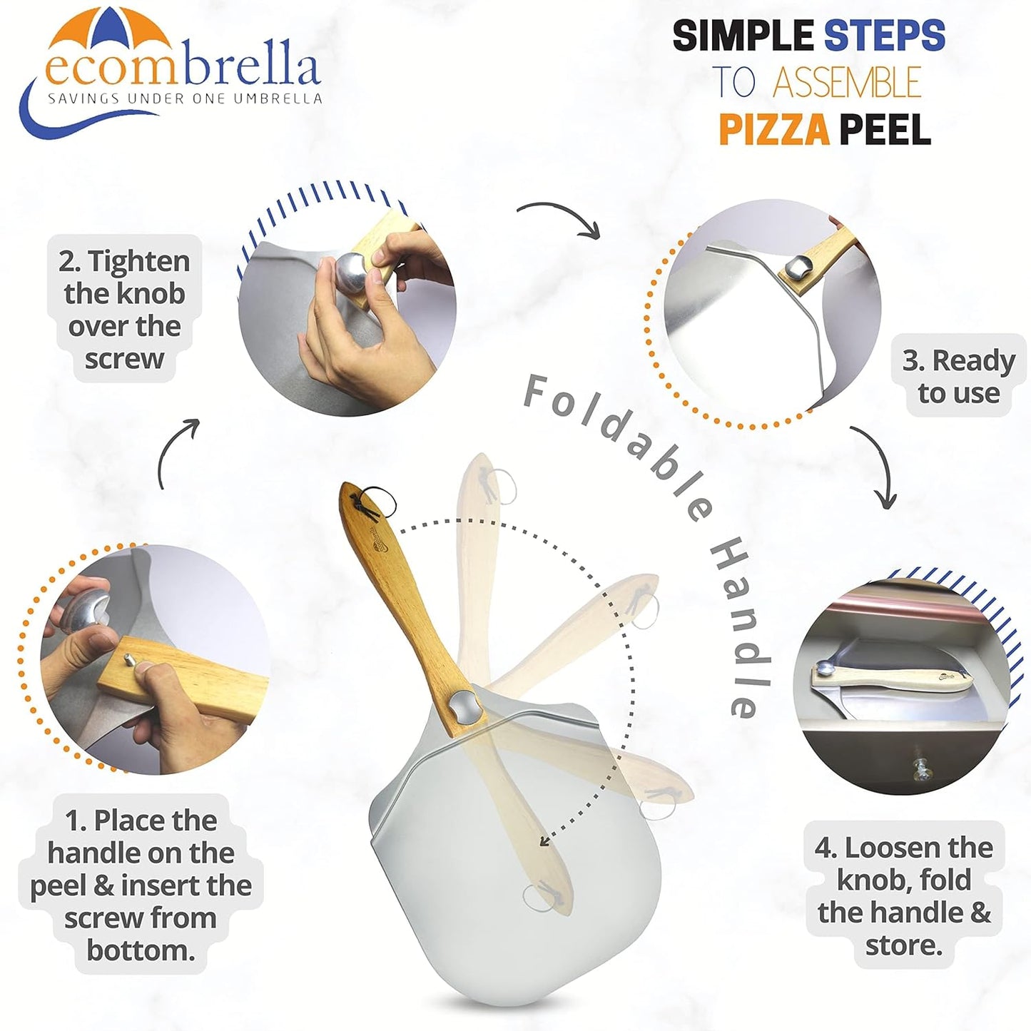 Pizza Peel 12 inch Aluminum Pizza Paddle with Foldable Wooden Handle (Only Pizza Peel)