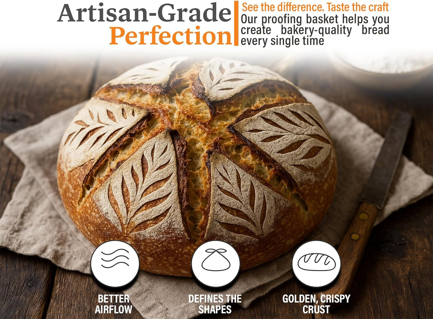 Sourdough Bread Starter Kit – Banneton Proofing Basket with Liner, Whisk, Bread Lame, Scrapers – Bread Proofing Basket for Sourdough Baking – Indonesian Rattan (10 Inch Oval)