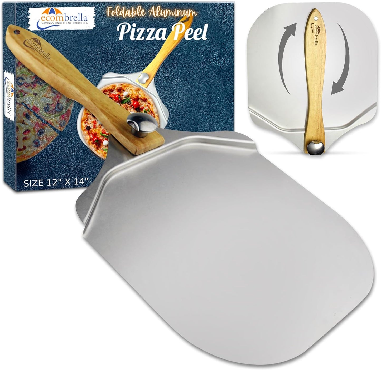 Pizza Peel 12 inch Aluminum Pizza Paddle with Foldable Wooden Handle (Only Pizza Peel)