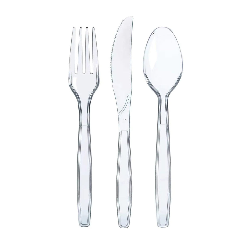 ECOMBRELLA Heavy Duty Plastic Cutlery 150 Pcs Set – 150 Pcs (50 Forks, 50 Spoons, 50 Knives), BPA-Free, Durable, Disposable Cutlery for Parties, Events, & Everyday Use – 7 Inch (17.8 cm)