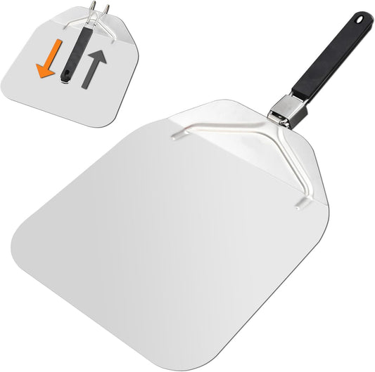 ECOMBRELLA Pizza Peel 12.5 x 14 Inch with Foldable Handle – Metal Folding Pizza Peel with Anti-Fall Backstep – Non Stick Pizza Paddle for Effortless Transfer - Rust Proof