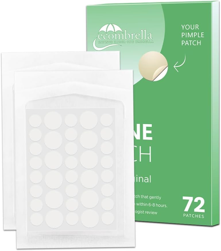 Ecombrella Hydrocolloid Invisible Spot Cover with Salicylic Acid – Absorbing Cover, Hyrocolloid Patch, Korean Skin Care, Facial Stickers, 2 Sizes (72 Count)
