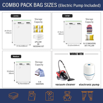 Vacuum Storage Bags with Electric Pump – Pack of 8 Compression Bags for Clothes, Travel & Moving – Vacuum Sealer Bags for Clothes Organizer & Storage