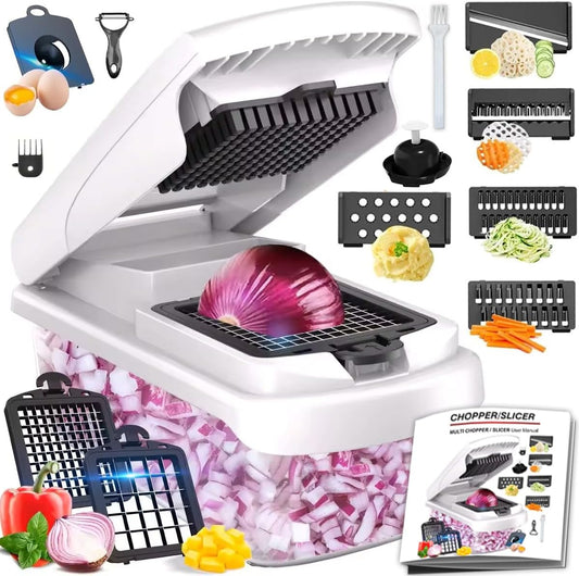 Vegetable Chopper Set of 15, Mandoline Slicer with Container – Mandoline Slicer for Kitchen with Razor Sharp Blades & Safety Lock - Veggie Chopper, Salad Chopper, Food Choppers & Dicers