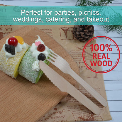 Ecombrella Birch Wood Cutlery Set - 150 Pieces (50 Spoons, 50 Forks, 50 Knives) - 100% Compostable, Sustainable, Disposable Wooden Utensils for Parties, Picnics, and Camping