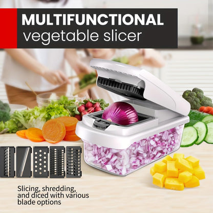 Vegetable Chopper Set of 15, Mandoline Slicer with Container – Mandoline Slicer for Kitchen with Razor Sharp Blades & Safety Lock - Veggie Chopper, Salad Chopper, Food Choppers & Dicers