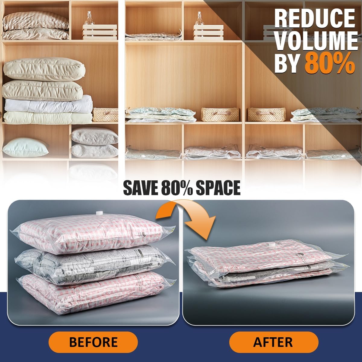 Vacuum Storage Bags with Electric Pump – Pack of 8 Compression Bags for Clothes, Travel & Moving – Vacuum Sealer Bags for Clothes Organizer & Storage