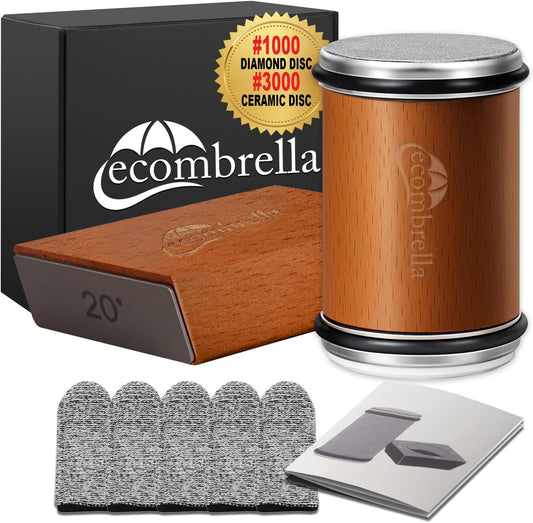 Rolling Knife Sharpener 1000/3000 - Beech Wood Knife Sharpener with 1000 Diamond Grinding Disc & 3000 Ceramic Honing Disc - Aiguiseur de Couteaux with 15 & 20 Degree Angles - Knife Sharpeners