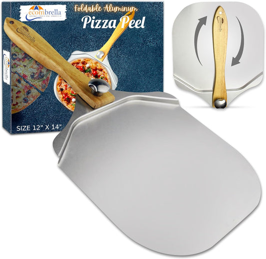Pizza Peel 12 inch Aluminum Pizza Paddle with Foldable Wooden Handle (Only Pizza Peel)