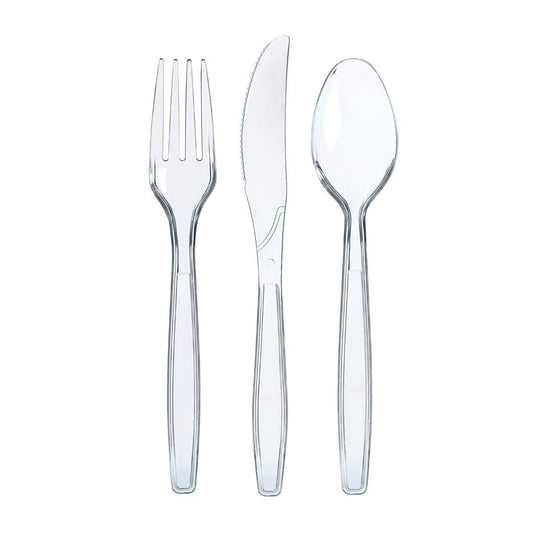 ECOMBRELLA Heavy Duty Plastic Cutlery 150 Pcs Set – 150 Pcs (50 Forks, 50 Spoons, 50 Knives), BPA-Free, Durable, Disposable Cutlery for Parties, Events, & Everyday Use – 7 Inch (17.8 cm)